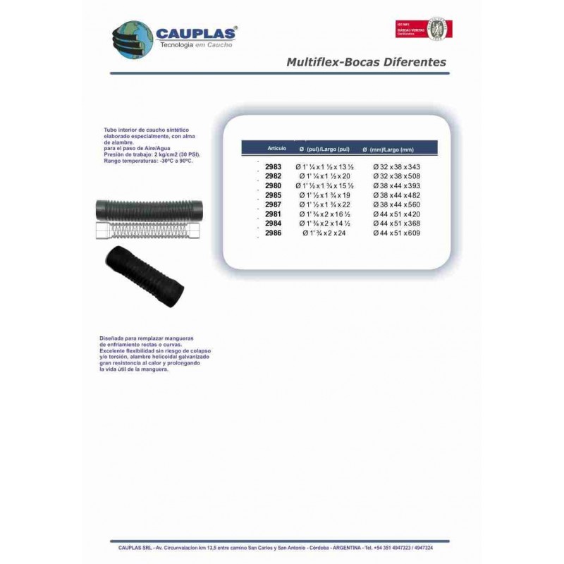 MANGUERA FLEX BOCAS  Ø 51 x Ø 44